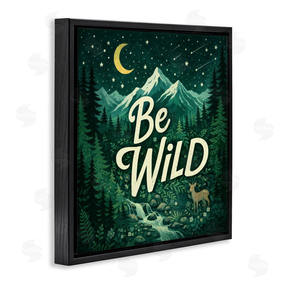 Sean McKinney Be Wild Nighttime Forest Black Floating Frame Canvas Wall Art Print