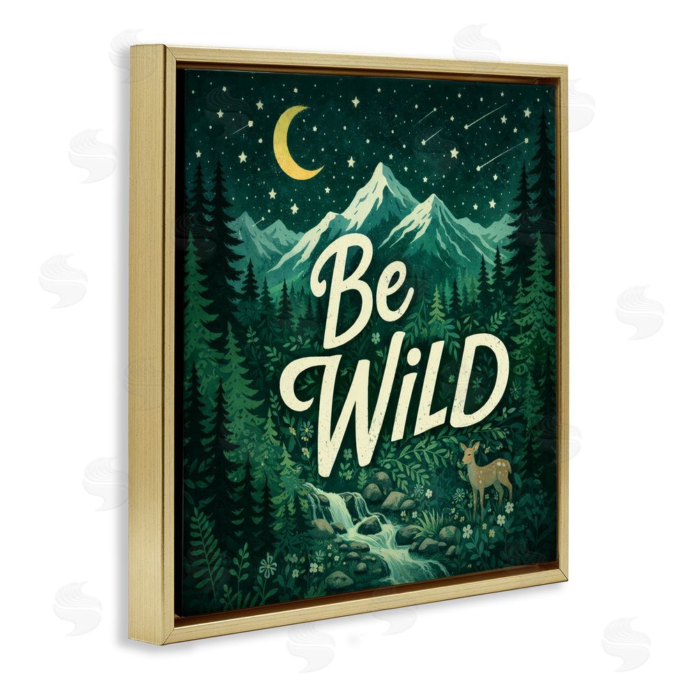 Sean McKinney Be Wild Nighttime Forest Gold Floating Frame Canvas Wall Art Print