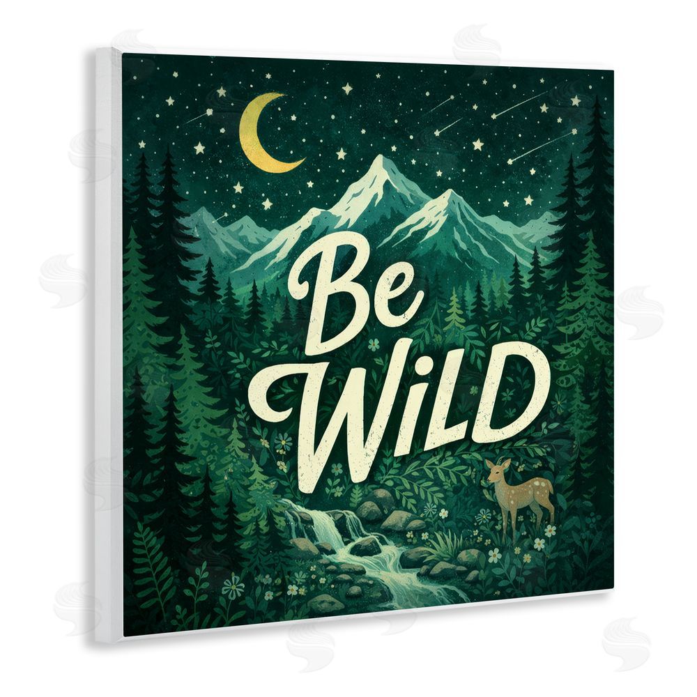 Sean McKinney Be Wild Nighttime Forest Wooden Wall Plaque Art Print