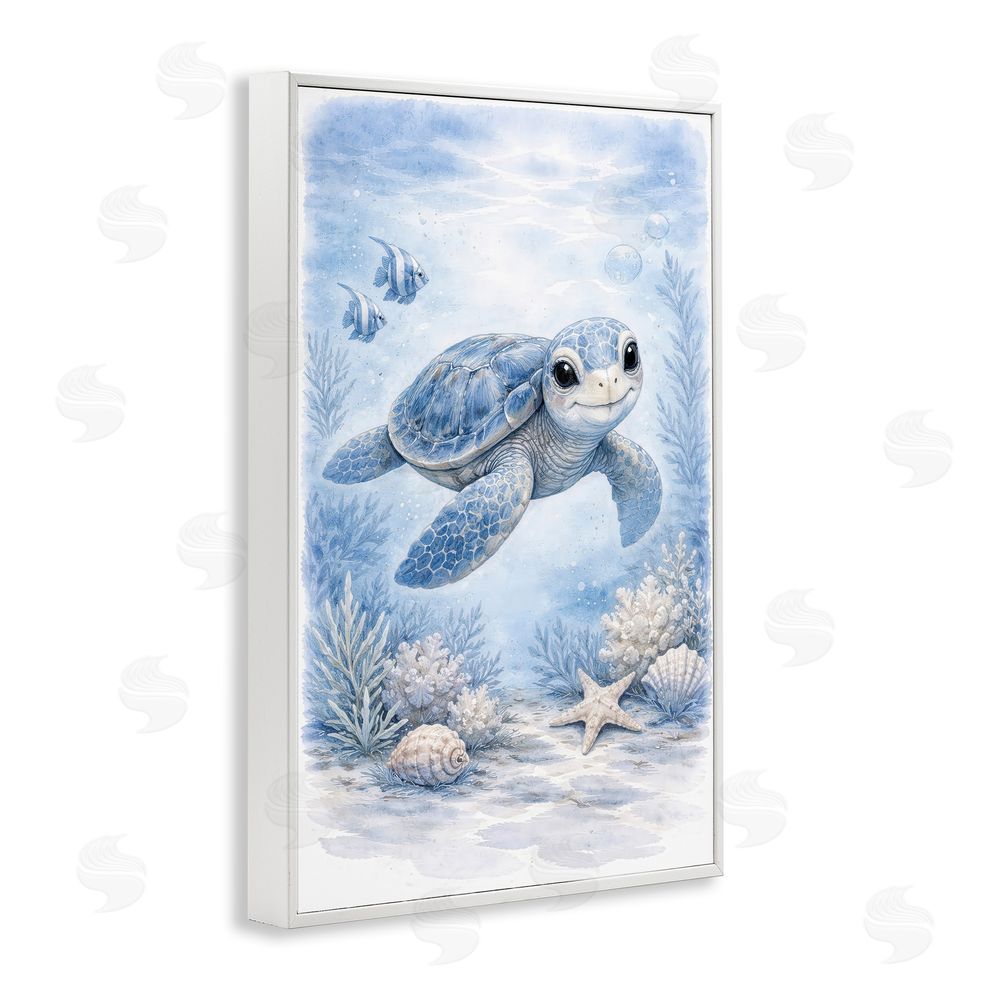 Tom Crehan Baby Blue Sea Turtle White Framed Giclee Wall Art Print