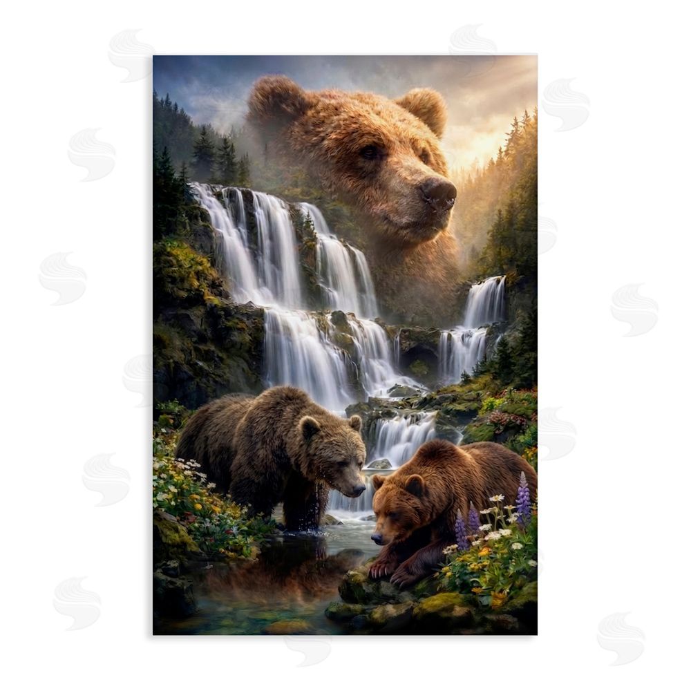 Sean McKinney Bear Overlook At Waterfall Stretched Canvas Wall Art Print