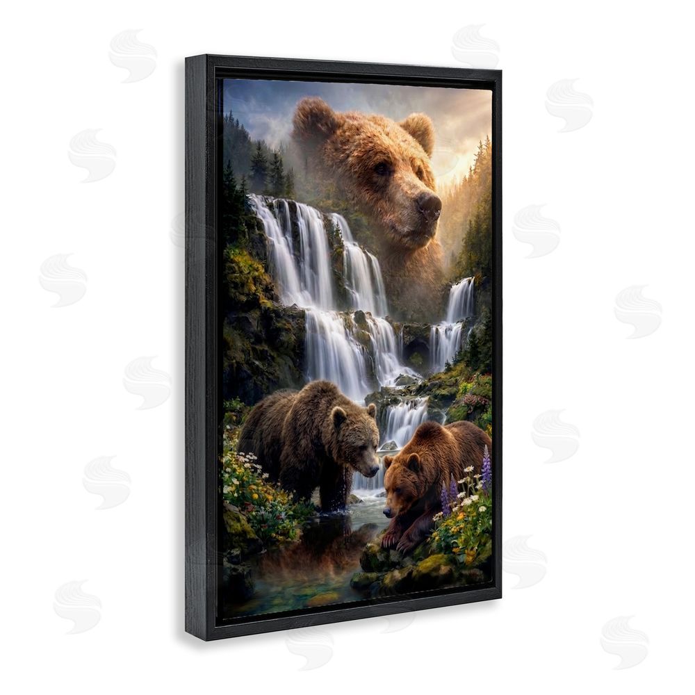 Sean McKinney Bear Overlook At Waterfall Black Floating Frame Canvas Wall Art Print