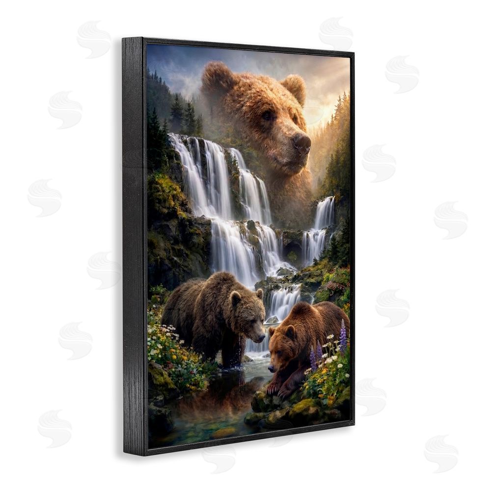 Sean McKinney Bear Overlook At Waterfall Black Framed Giclee Wall Art Print