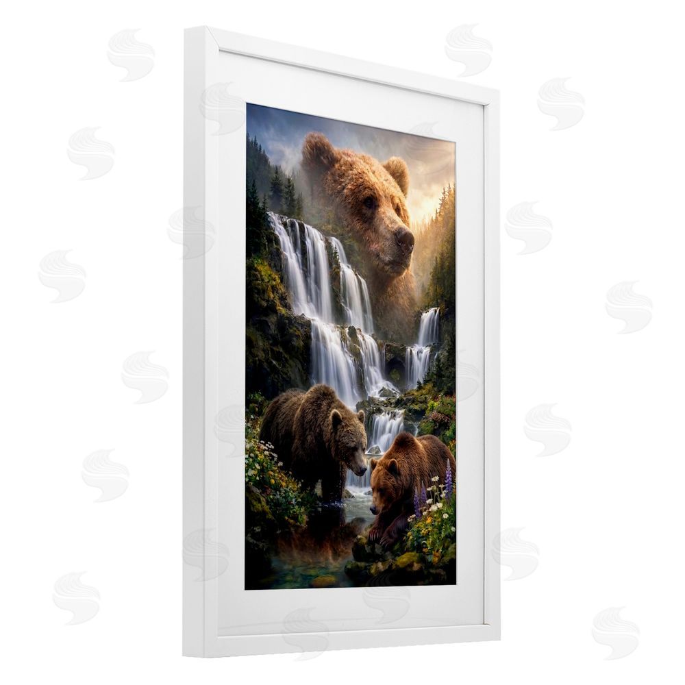 Sean McKinney Bear Overlook At Waterfall White Framed Print Under Glass Wall Art