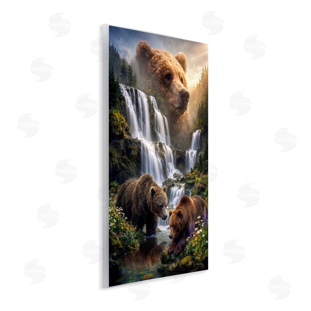 Sean McKinney Bear Overlook At Waterfall Wooden Wall Plaque Art Print