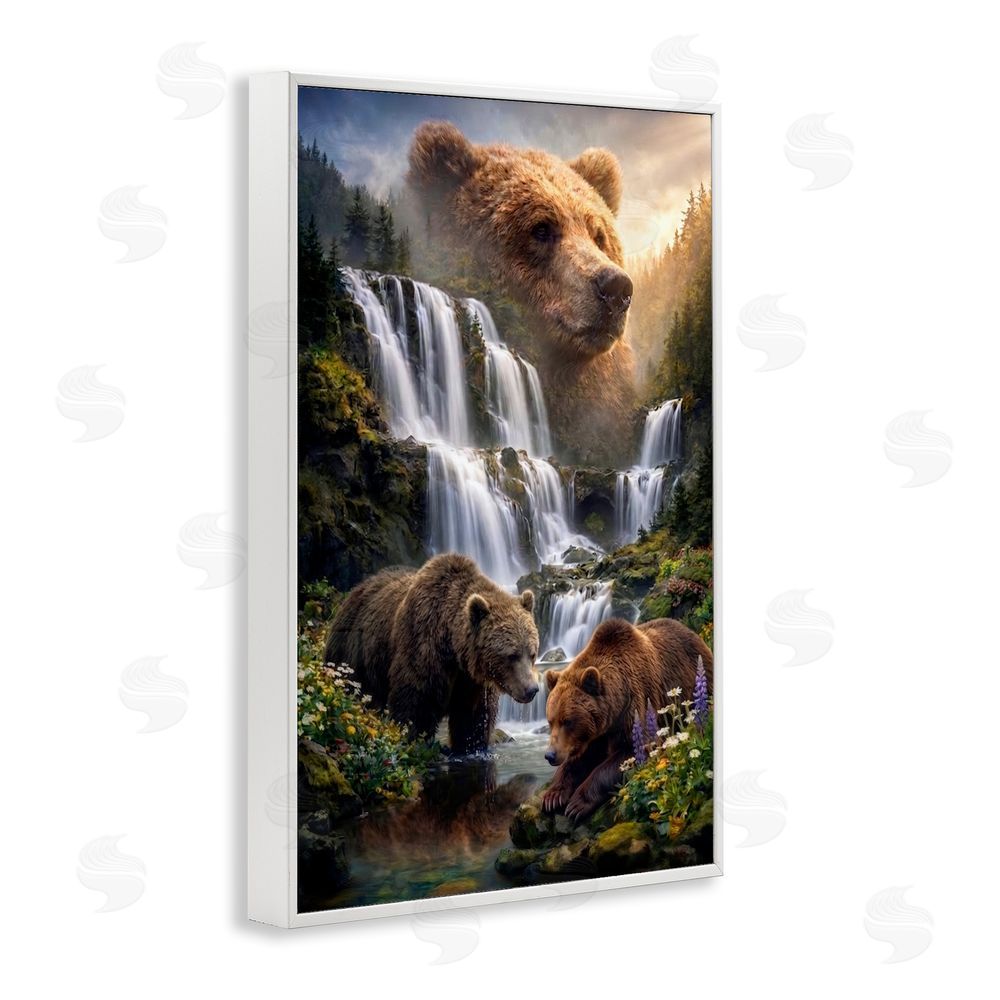 Sean McKinney Bear Overlook At Waterfall White Framed Giclee Wall Art Print