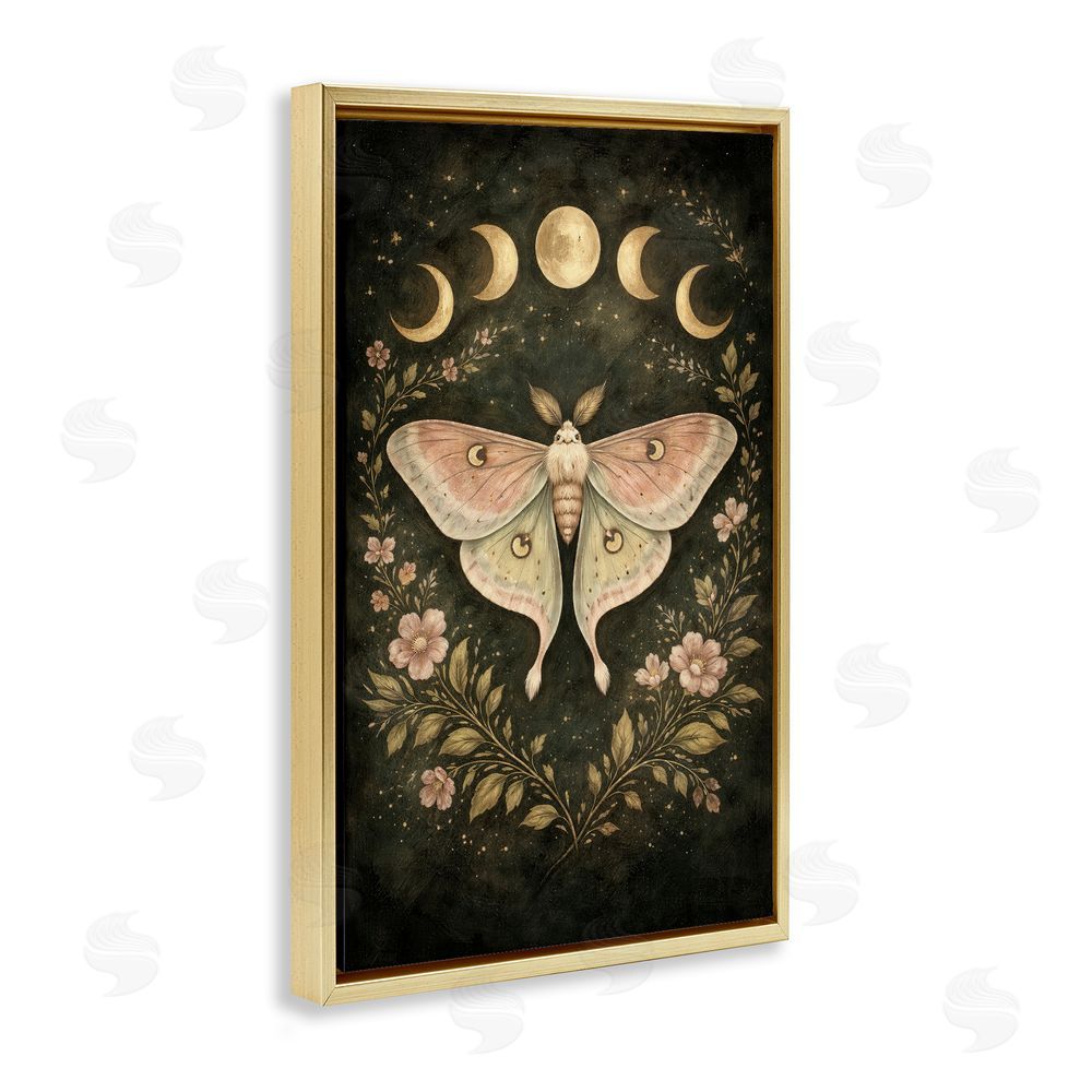 Tom Crehan Celestial Moth with Lunar Phases Gold Floating Frame Canvas Wall Art Print