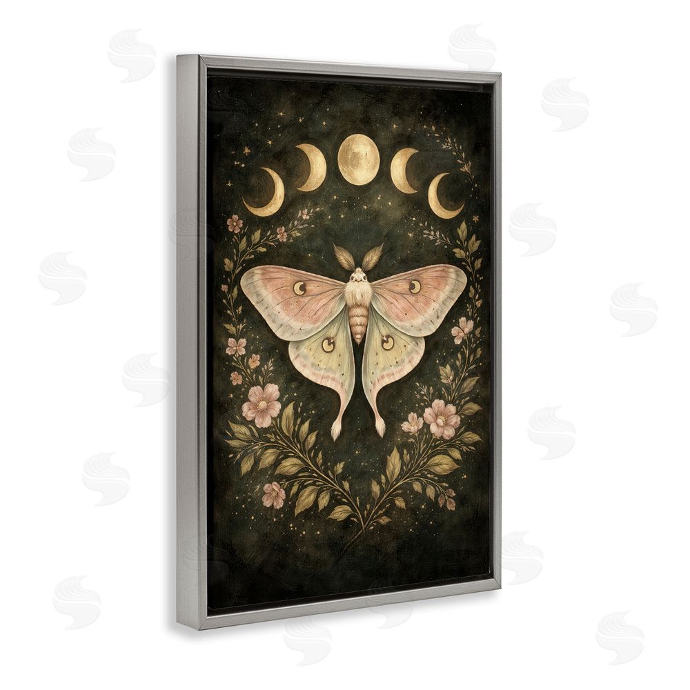 Tom Crehan Celestial Moth with Lunar Phases Gray Floating Frame Canvas Wall Art Print