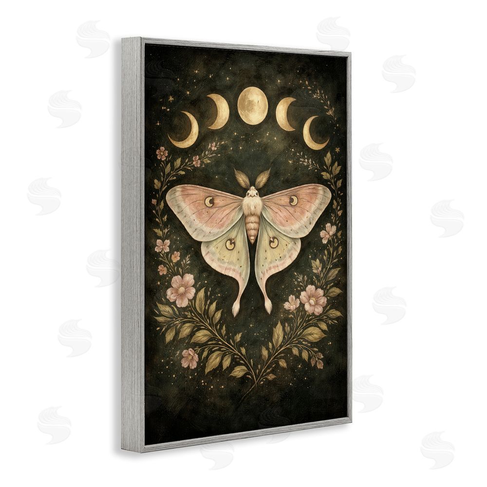 Tom Crehan Celestial Moth with Lunar Phases Gray Framed Giclee Wall Art Print
