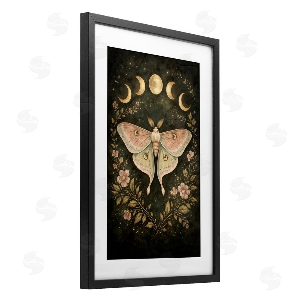 Tom Crehan Celestial Moth with Lunar Phases Black Framed Print Under Glass Wall Art