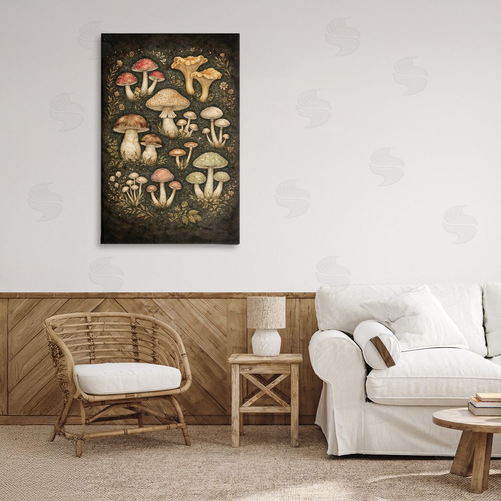 TOMCRE154835 Organic Sprouting Mushrooms Stretched Canvas Wall Art in Room