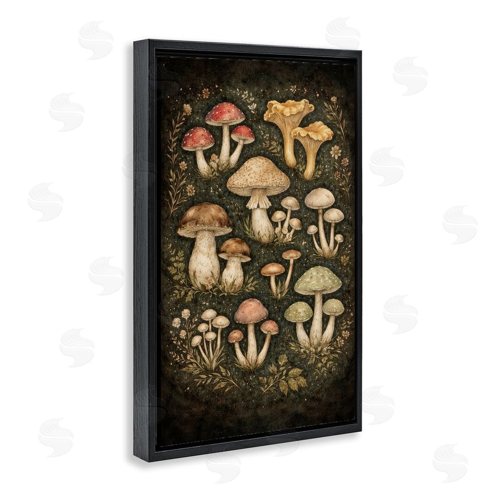 TOMCRE154835 Organic Sprouting Mushrooms Black Floating Framed Canvas Wall Art