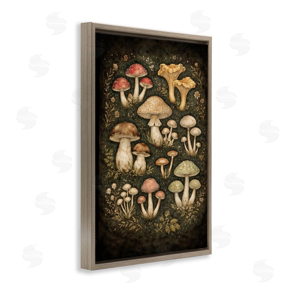 TOMCRE154835 Organic Sprouting Mushrooms Brown Floating Framed Canvas Wall Art