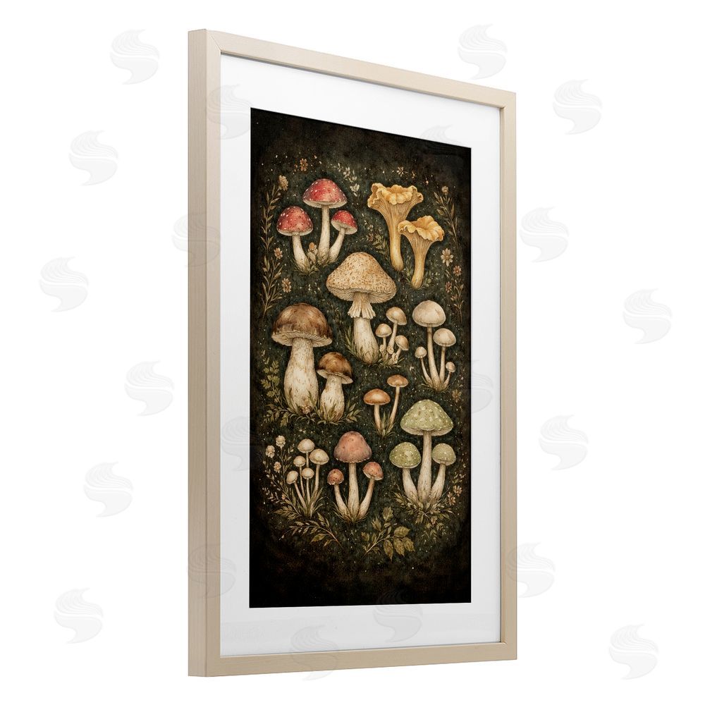 TOMCRE154835 Organic Sprouting Mushrooms Brown Framed Print Under Glass Wall Art