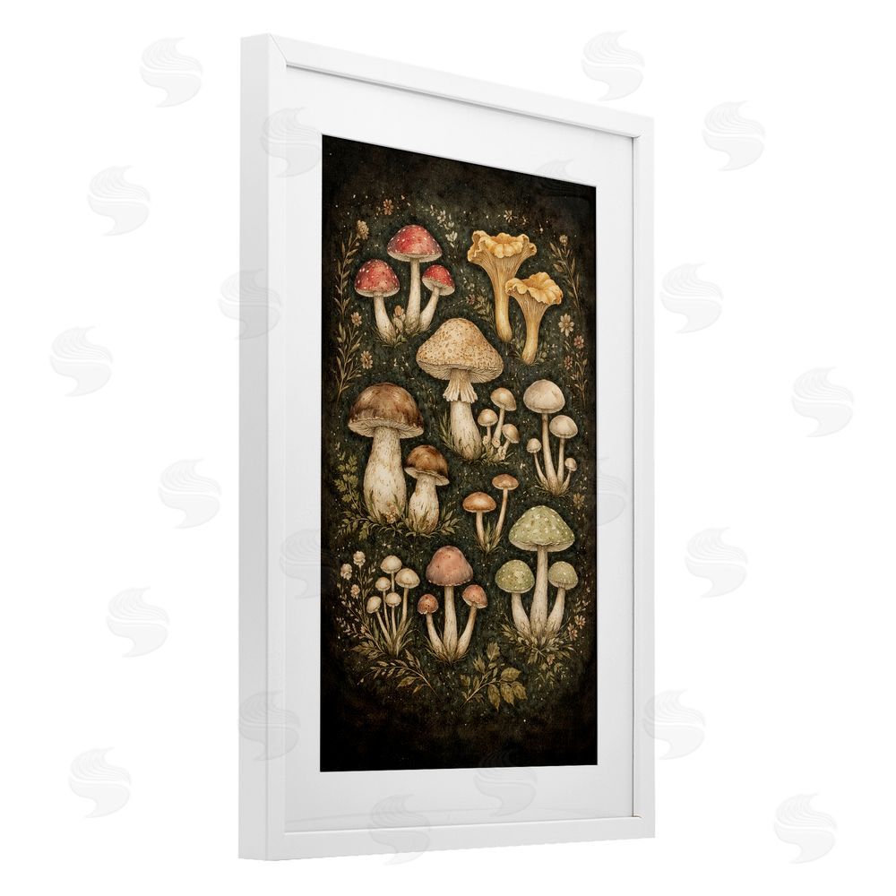 TOMCRE154835 Organic Sprouting Mushrooms White Framed Print Under Glass Wall Art