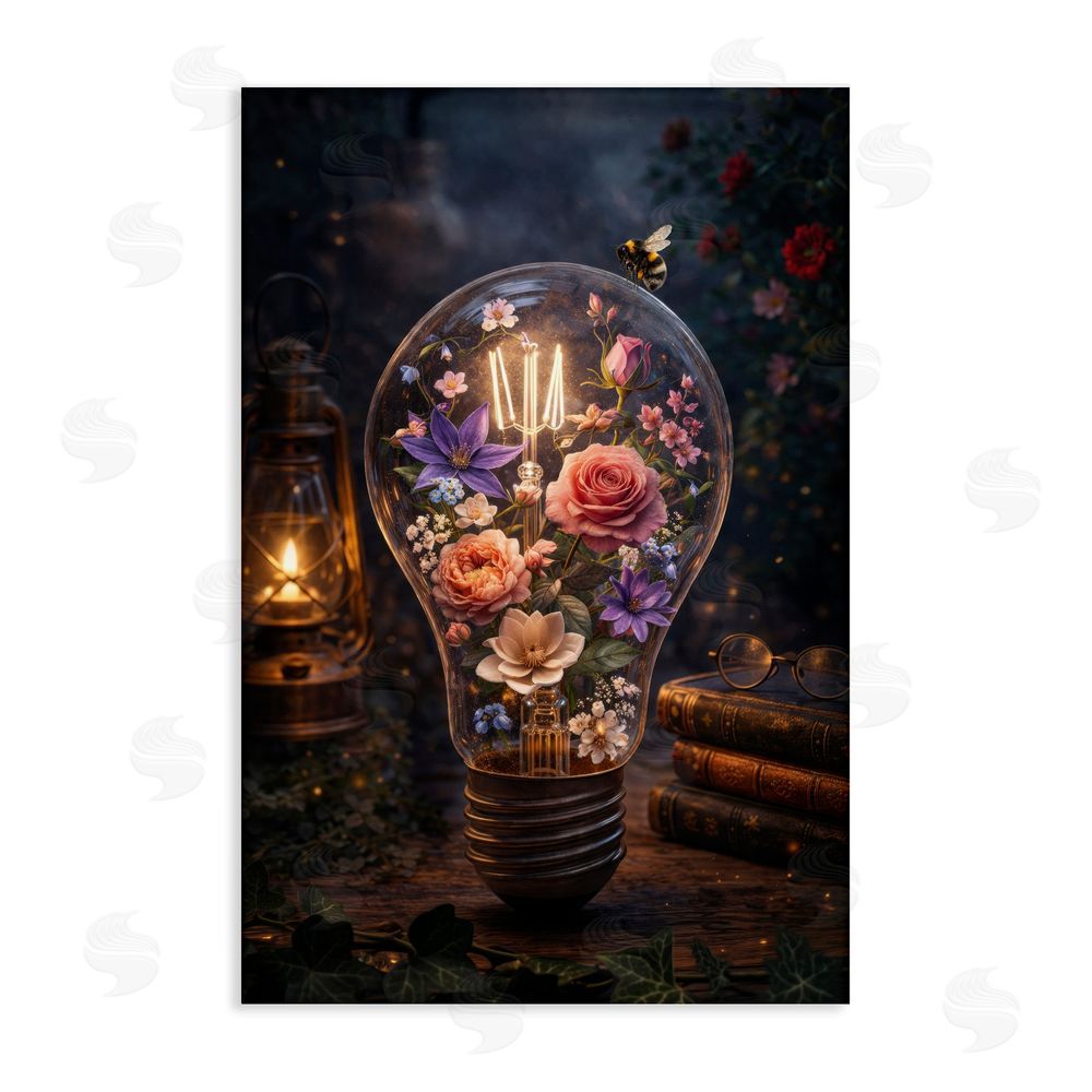 Sean McKinney Blooming Flowers in Light Bulb Stretched Canvas Wall Art Print