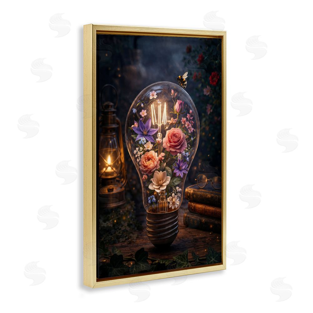 Sean McKinney Blooming Flowers in Light Bulb Gold Floating Frame Canvas Wall Art Print