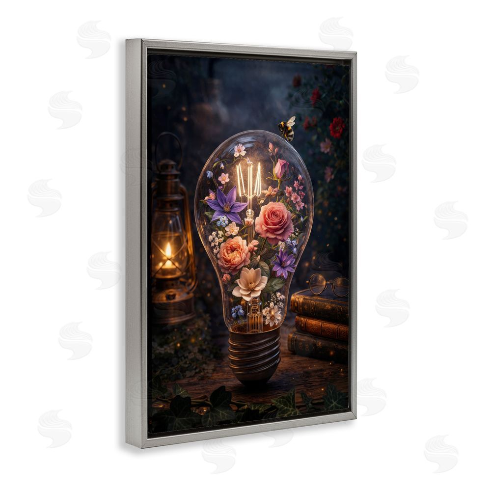 Sean McKinney Blooming Flowers in Light Bulb Gray Floating Frame Canvas Wall Art Print