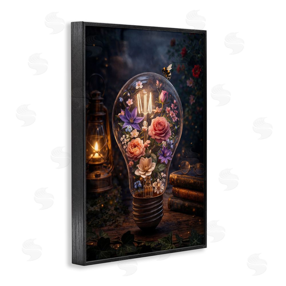 Sean McKinney Blooming Flowers in Light Bulb Black Framed Giclee Wall Art Print