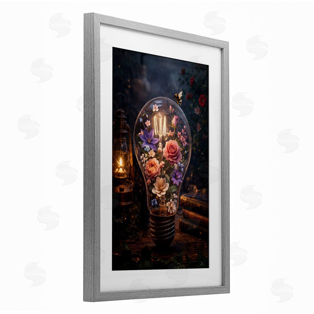 Sean McKinney Blooming Flowers in Light Bulb Gray Framed Print Under Glass Wall Art
