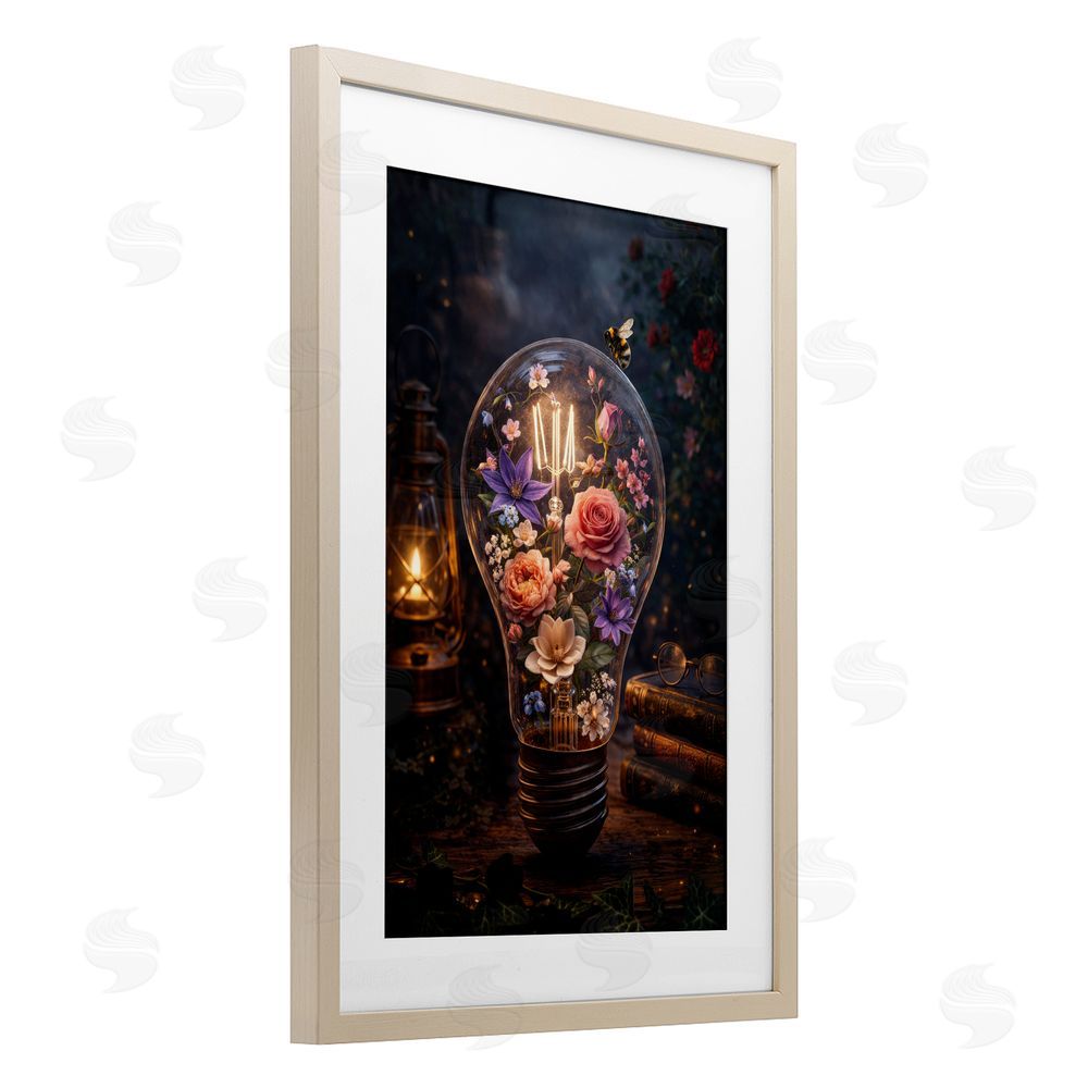 Sean McKinney Blooming Flowers in Light Bulb Brown Framed Print Under Glass Wall Art