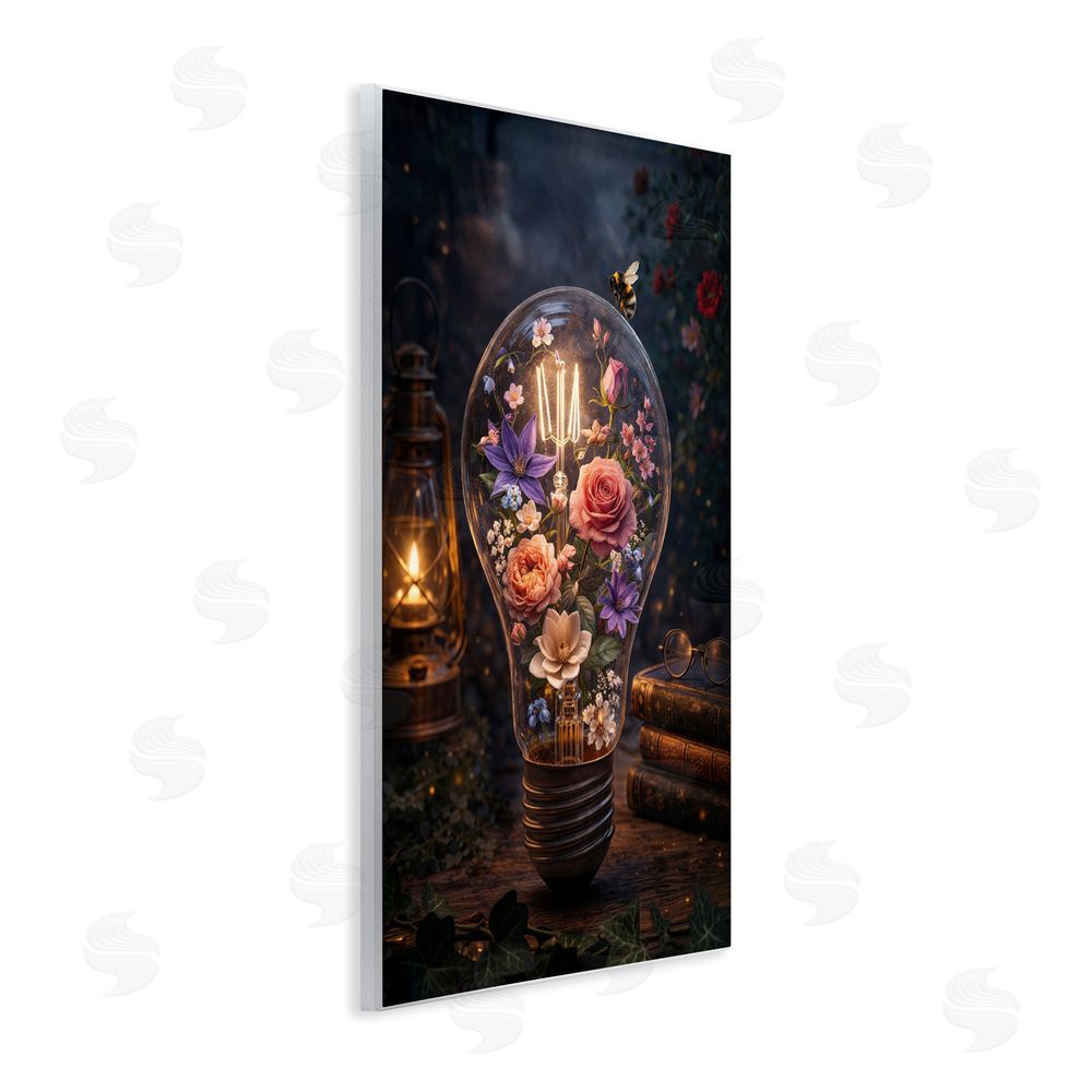 Sean McKinney Blooming Flowers in Light Bulb Wooden Wall Plaque Art Print