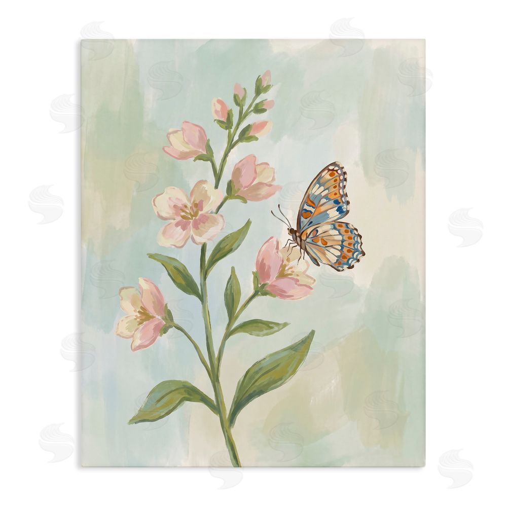 Imagine It Images Butterfly on Dogwood Blooms Stretched Canvas Wall Art Print