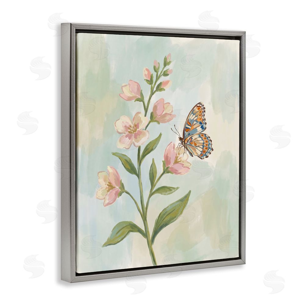 Imagine It Images Butterfly on Dogwood Blooms Gray Floating Frame Canvas Wall Art Print