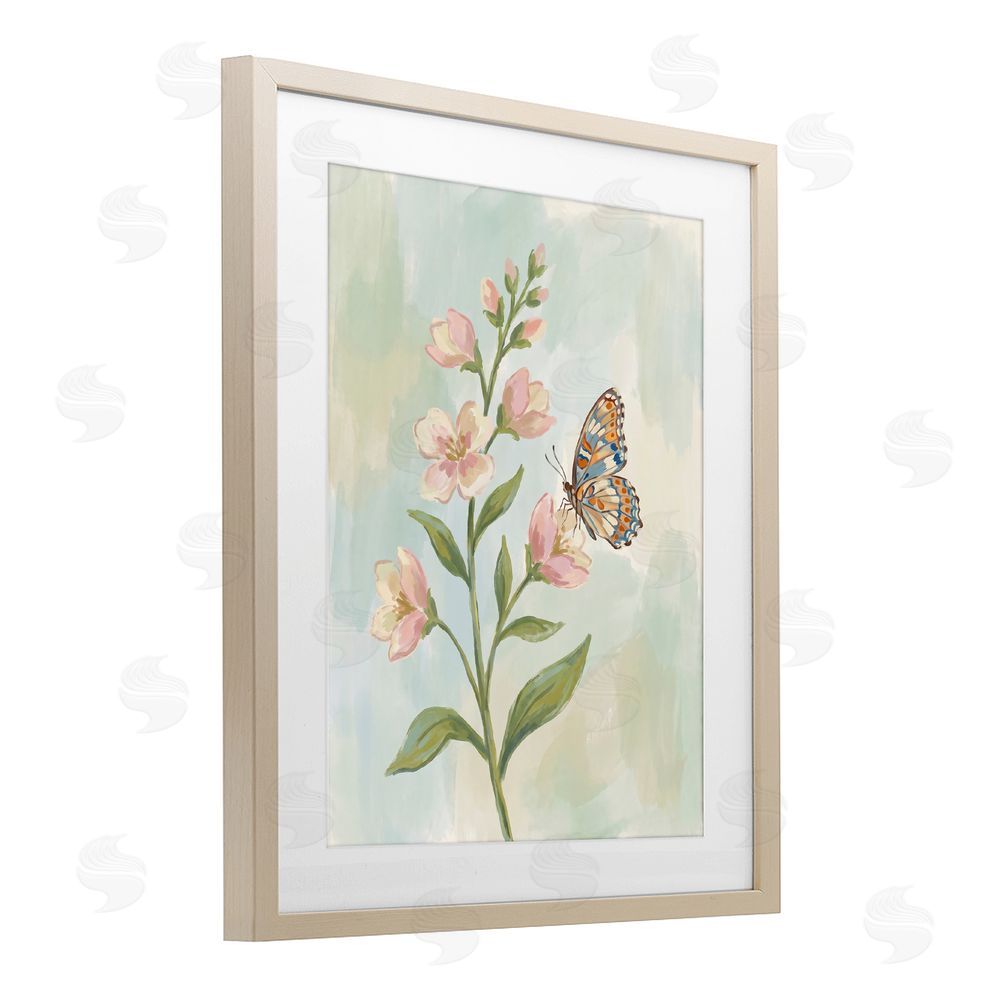 Imagine It Images Butterfly on Dogwood Blooms Brown Framed Print Under Glass Wall Art
