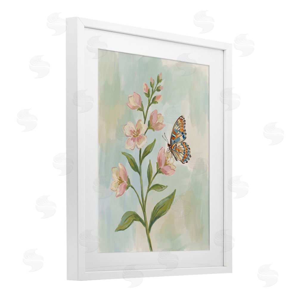 Imagine It Images Butterfly on Dogwood Blooms White Framed Print Under Glass Wall Art