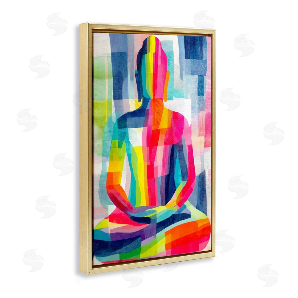 Chromatic Storm Studio Geometric Buddha In Spectrum Gold Floating Framed Canvas Wall Art