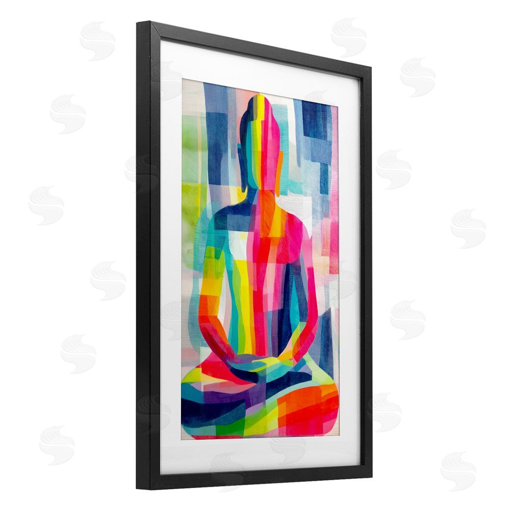 Chromatic Storm Studio Geometric Buddha In Spectrum Black Framed Print Under Glass Wall Art
