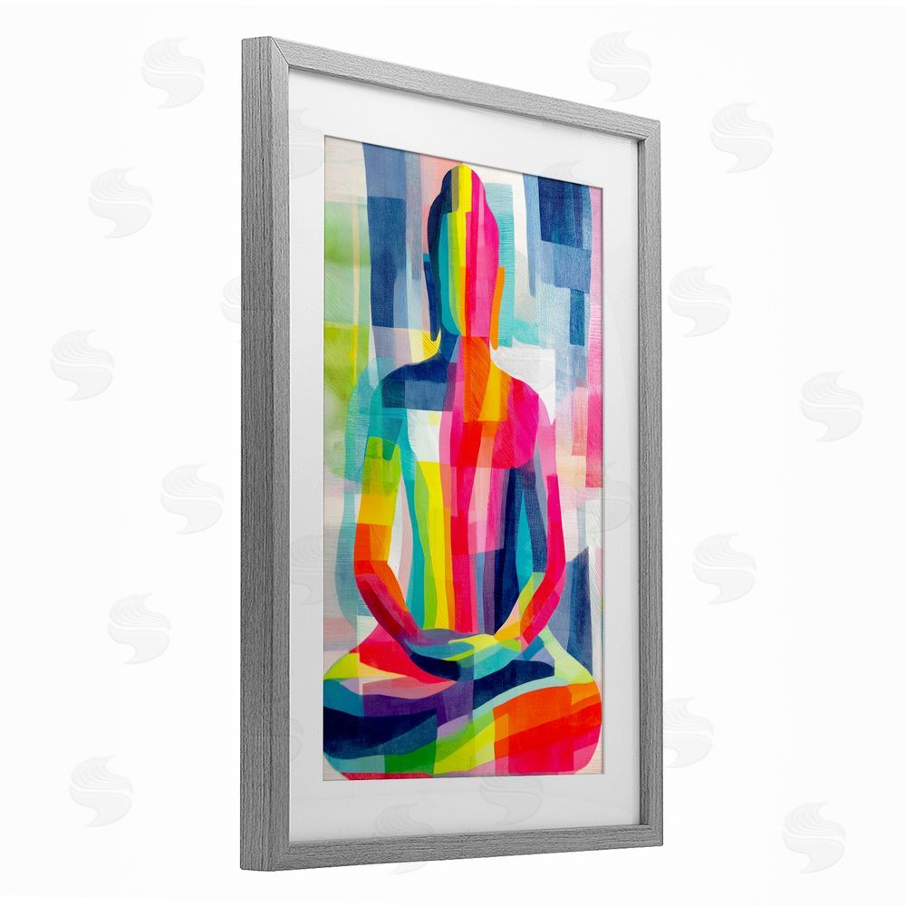 Chromatic Storm Studio Geometric Buddha In Spectrum Gray Framed Print Under Glass Wall Art