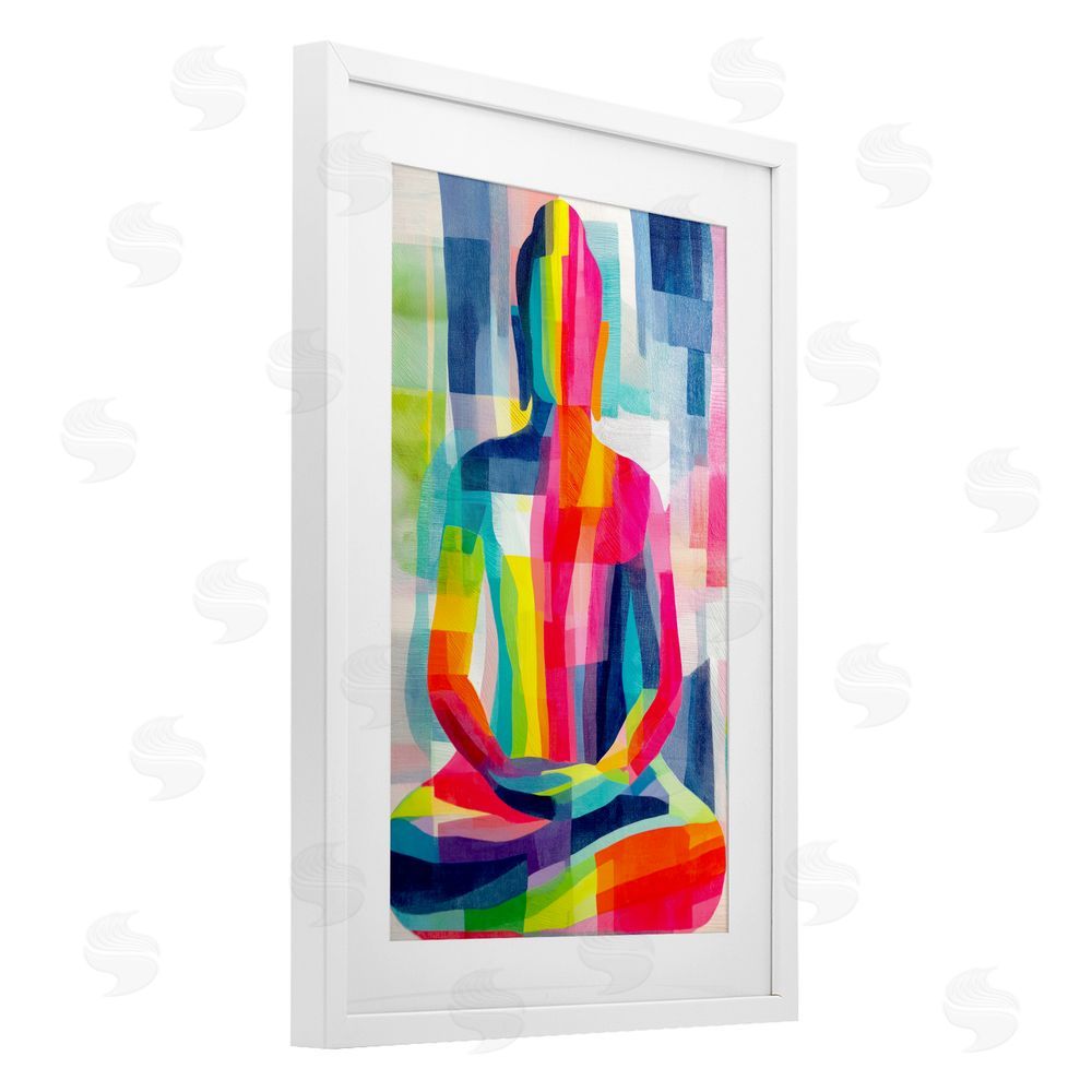 Chromatic Storm Studio Geometric Buddha In Spectrum White Framed Print Under Glass Wall Art