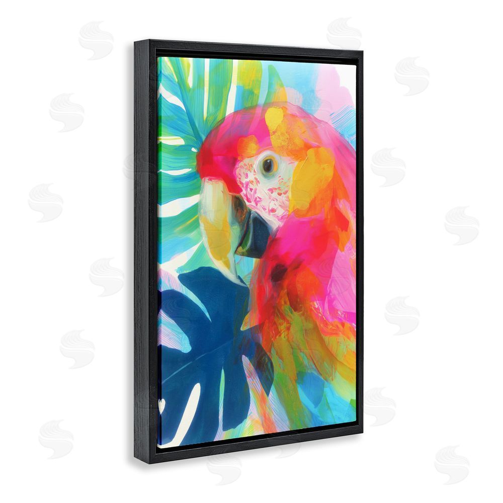 Chromatic Storm Studio Scarlet Macaw in Paradise Black Floating Framed Canvas Wall Art Print
