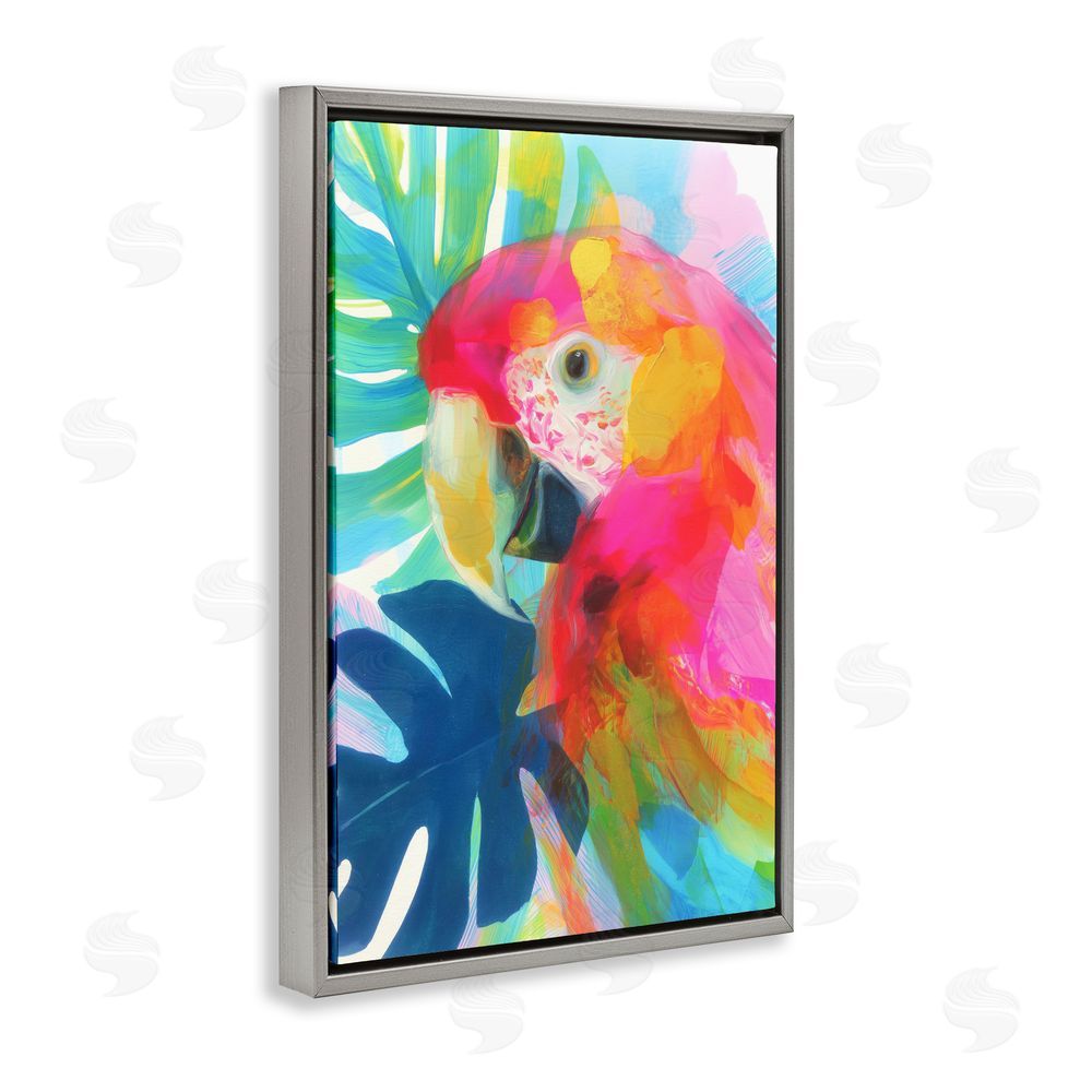 Chromatic Storm Studio Scarlet Macaw in Paradise Gray Floating Framed Canvas Wall Art Print