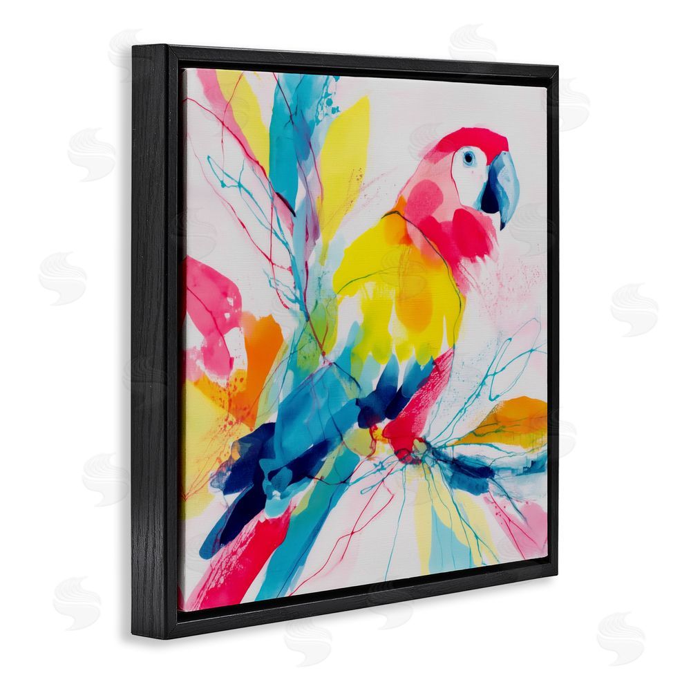 Chromatic Storm Studio Expressive Parrot in Bloom Black Floating Framed Canvas Wall Art