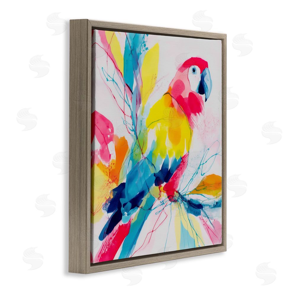 Chromatic Storm Studio Expressive Parrot in Bloom Brown Floating Framed Canvas Wall Art