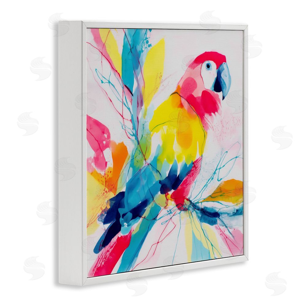 Chromatic Storm Studio Expressive Parrot in Bloom White Framed Giclee Wall Art