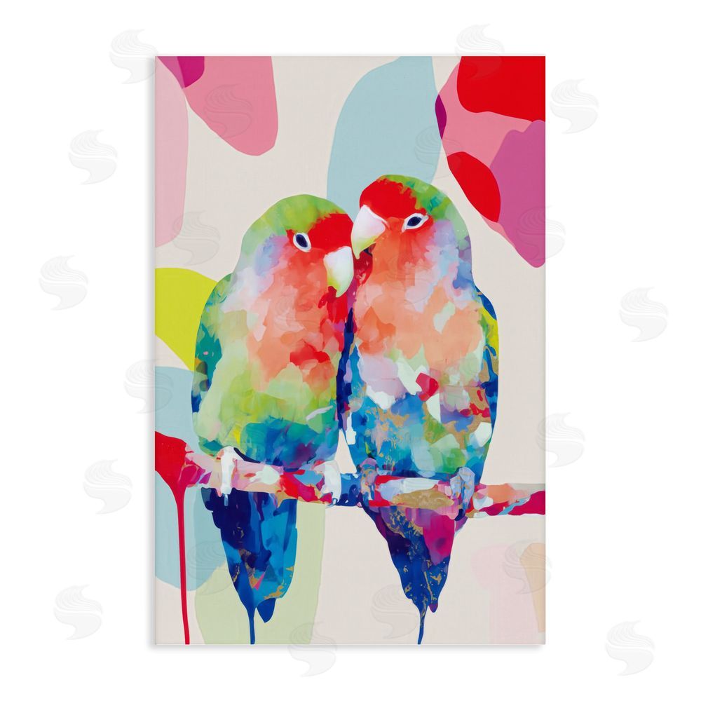 Chromatic Storm Studio Lovebirds on a Branch Stretched Canvas Wall Art