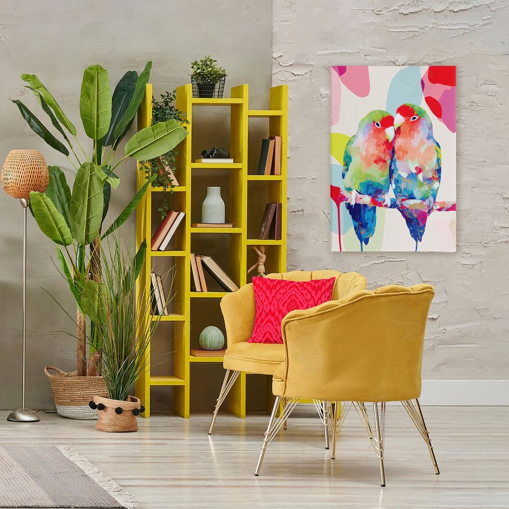 Chromatic Storm Studio Lovebirds on a Branch Stretched Canvas Wall Art in Room