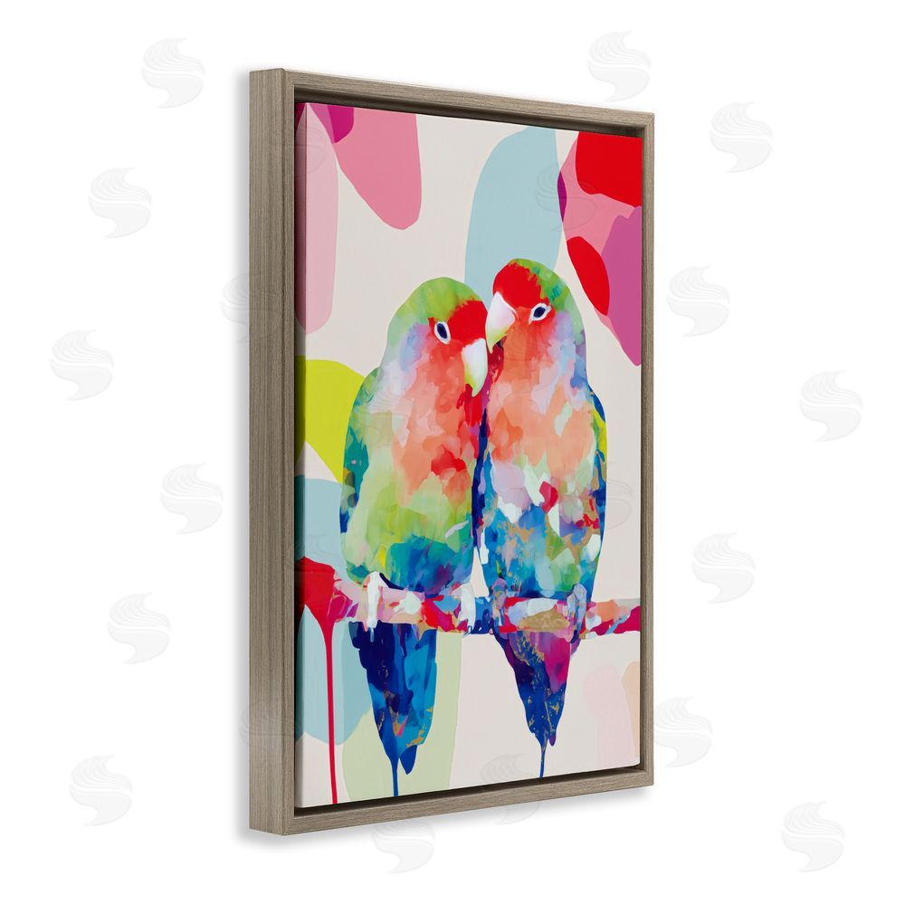 Chromatic Storm Studio Lovebirds on a Branch Brown Floating Framed Canvas Wall Art