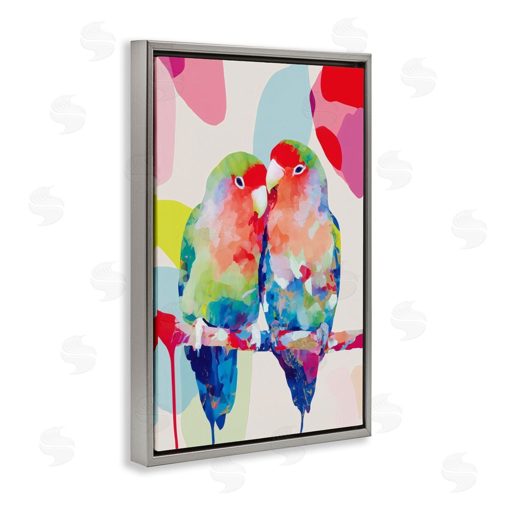 Chromatic Storm Studio Lovebirds on a Branch Gray Floating Framed Canvas Wall Art