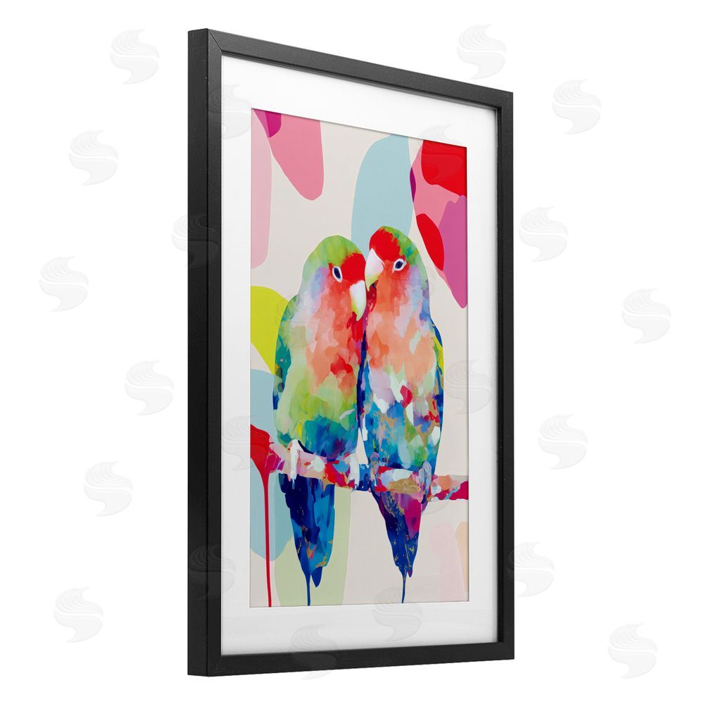 Chromatic Storm Studio Lovebirds on a Branch Black Framed Print Under Glass Wall Art