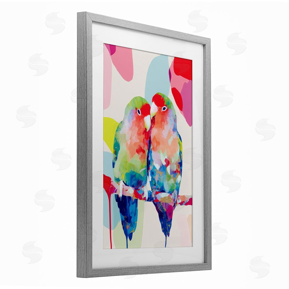 Chromatic Storm Studio Lovebirds on a Branch Gray Framed Print Under Glass Wall Art