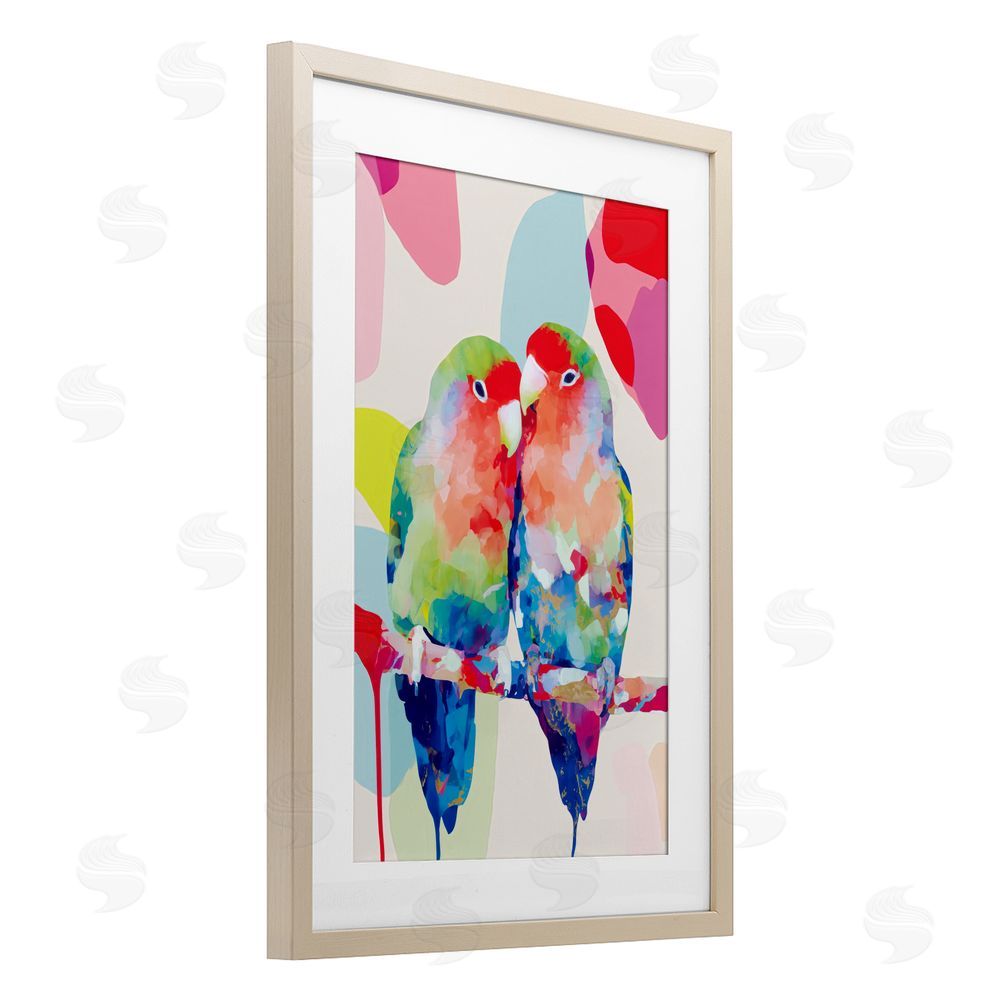 Chromatic Storm Studio Lovebirds on a Branch Brown Framed Print Under Glass Wall Art