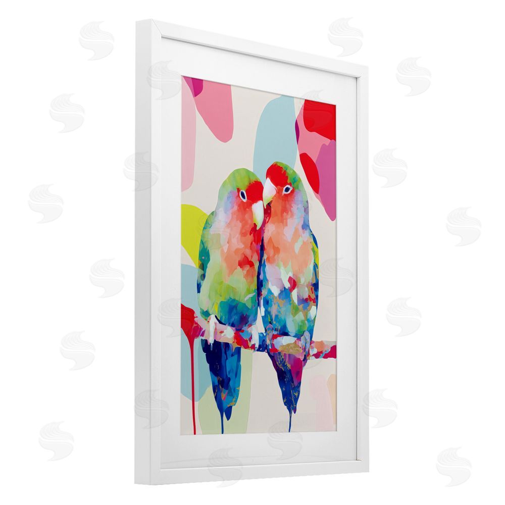 Chromatic Storm Studio Lovebirds on a Branch White Framed Print Under Glass Wall Art