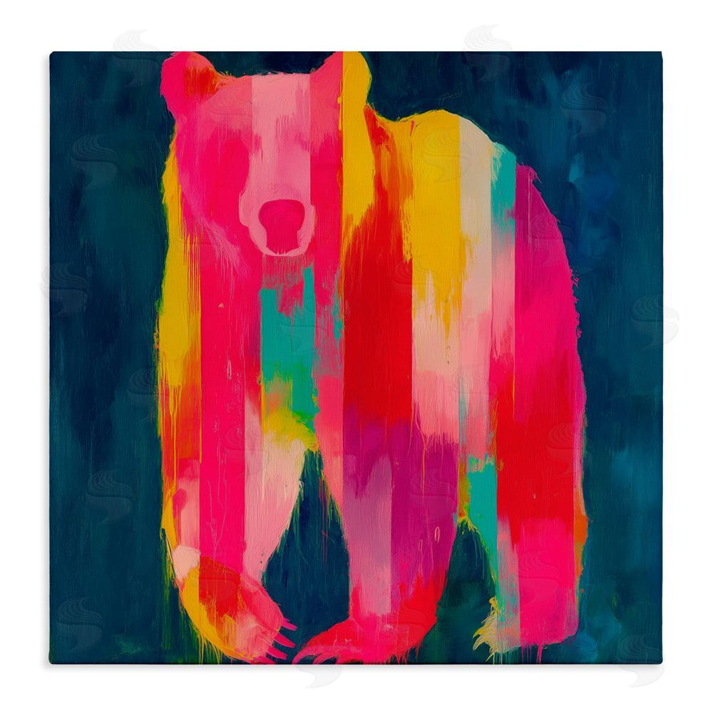 Chromatic Storm Studio Pink & Yellow Bear Standing Tall Stretched Canvas Wall Art