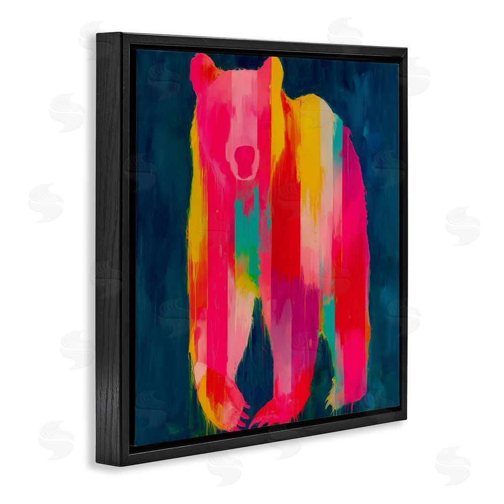 Chromatic Storm Studio Pink & Yellow Bear Standing Tall Black Floating Framed Canvas Wall Art