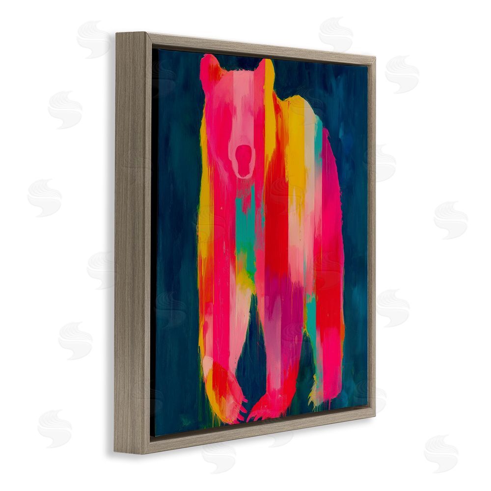 Chromatic Storm Studio Pink & Yellow Bear Standing Tall Brown Floating Framed Canvas Wall Art